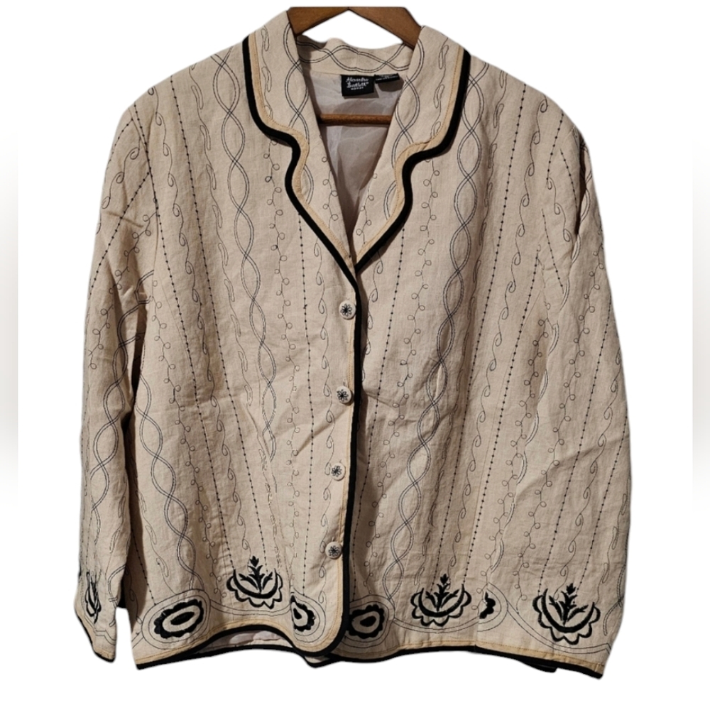 Alexandra Bartlett | Vintage Cream Linen Jacket w/ Black Embroidery